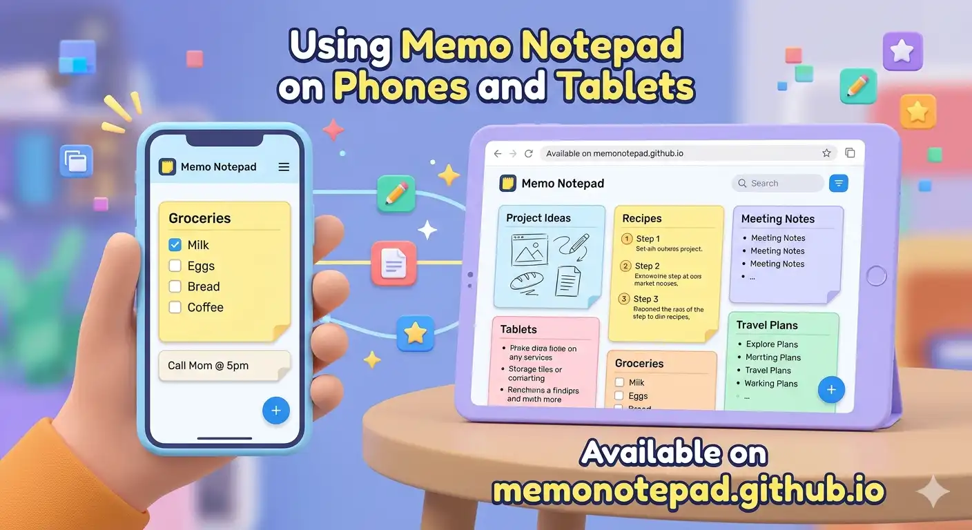 Illustration showing diverse use cases for Memo Notepad, including students, professionals, and developers
