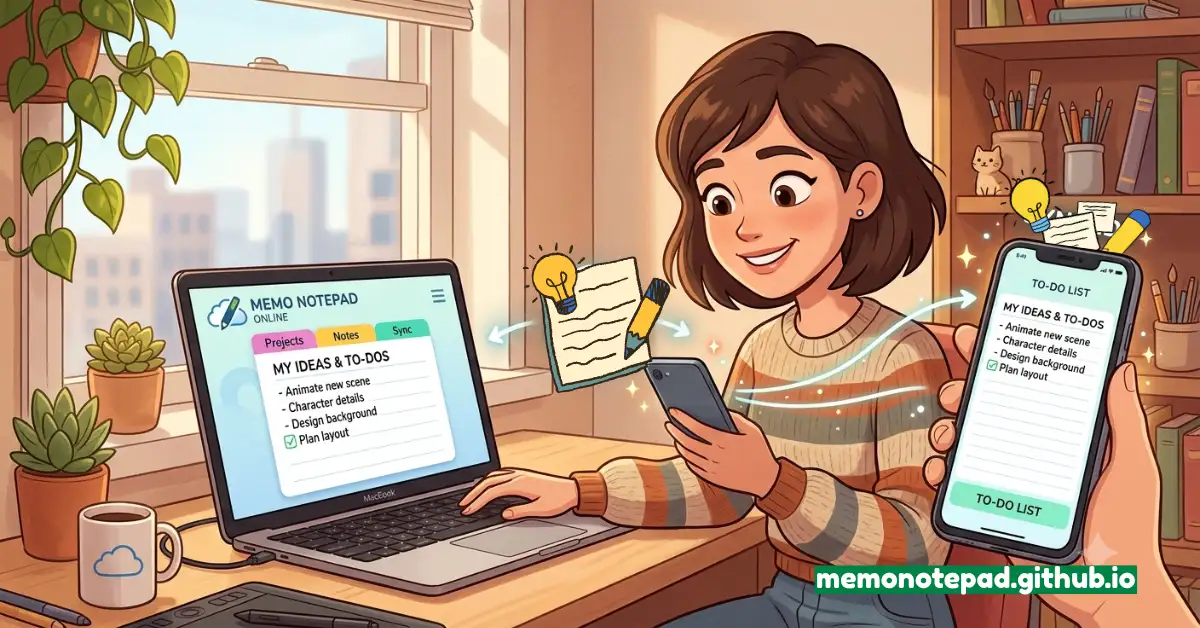 Person using memo notepad online on laptop and phone