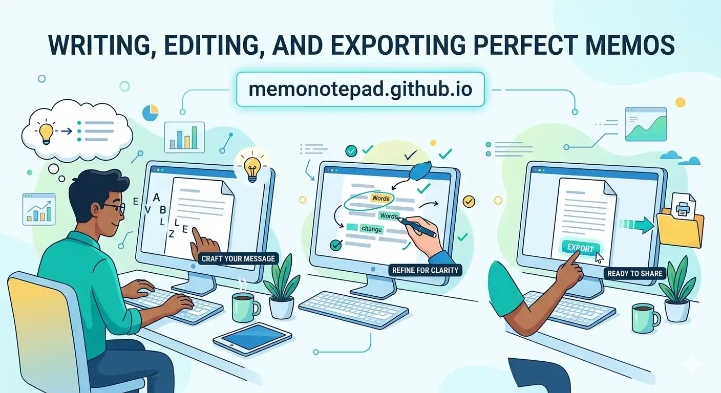 Illustration showing diverse use cases for Memo Notepad, including students, professionals, and developers
